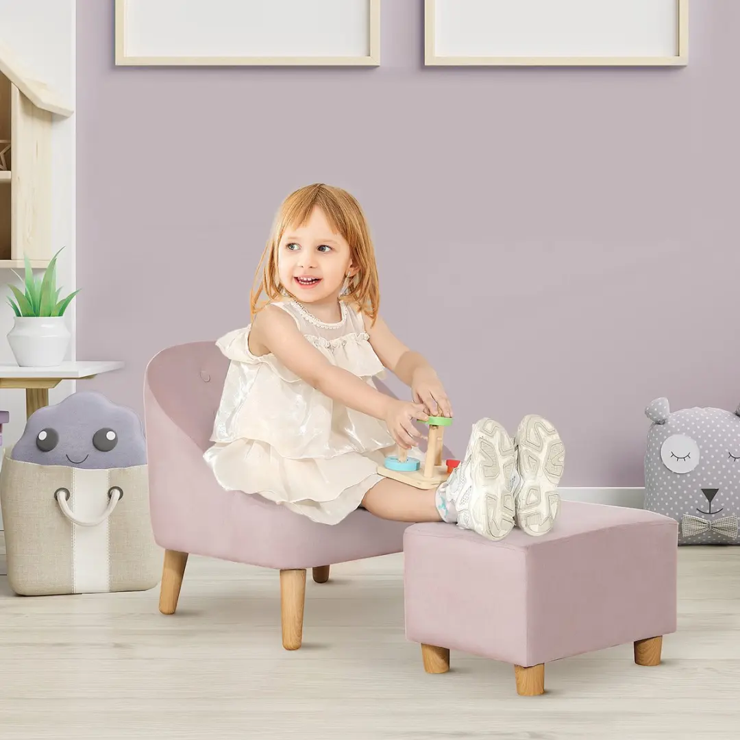 Homcom Kinderstoel met Voetenbank Roze - afbeelding 6 van 6