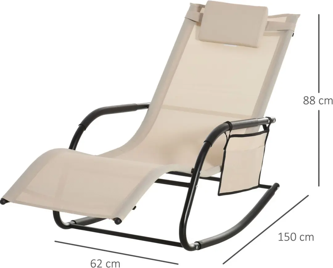 Outsunny Schommelstoel Beige - Hoofdsteun