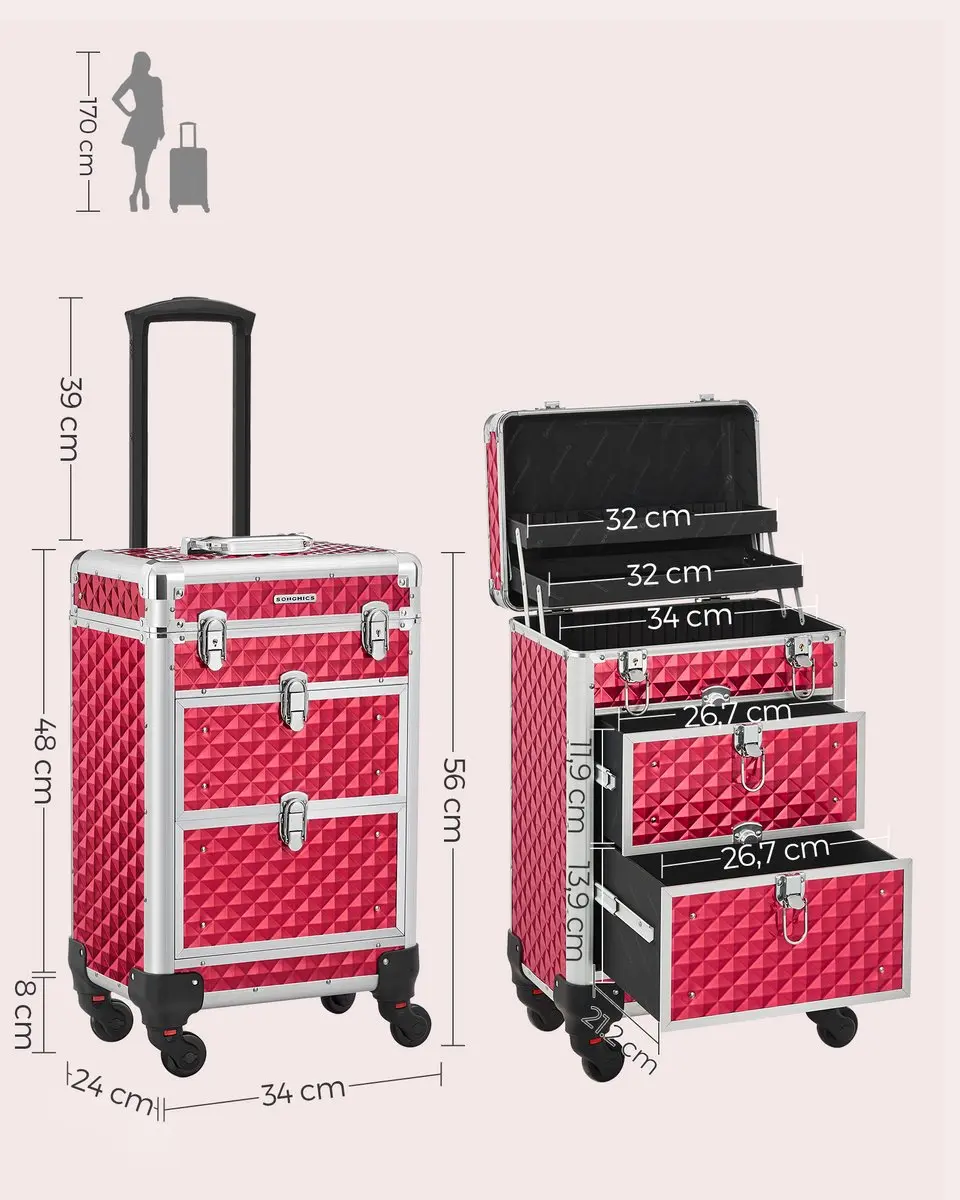 Songmics Make-upkoffer Rood - Reistrolley
