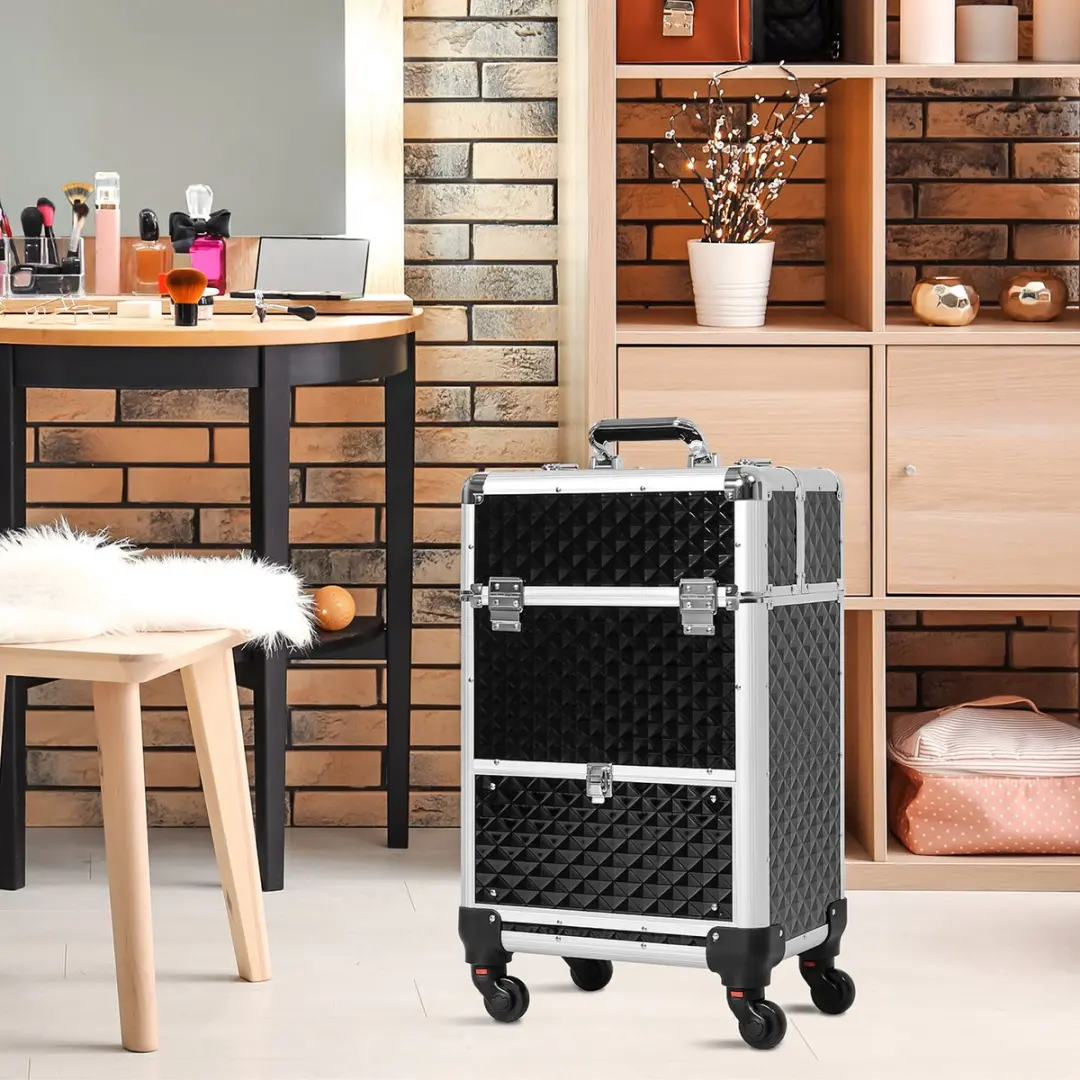Homcom Make-up Treinkoffer 34x25x62cm - Zwart