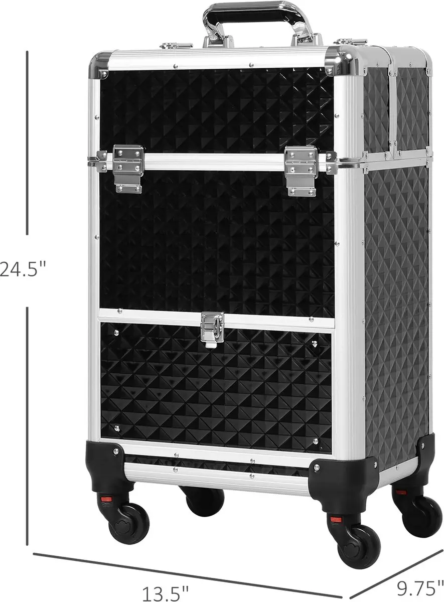 Homcom Make-up Treinkoffer 34x25x62cm - Zwart