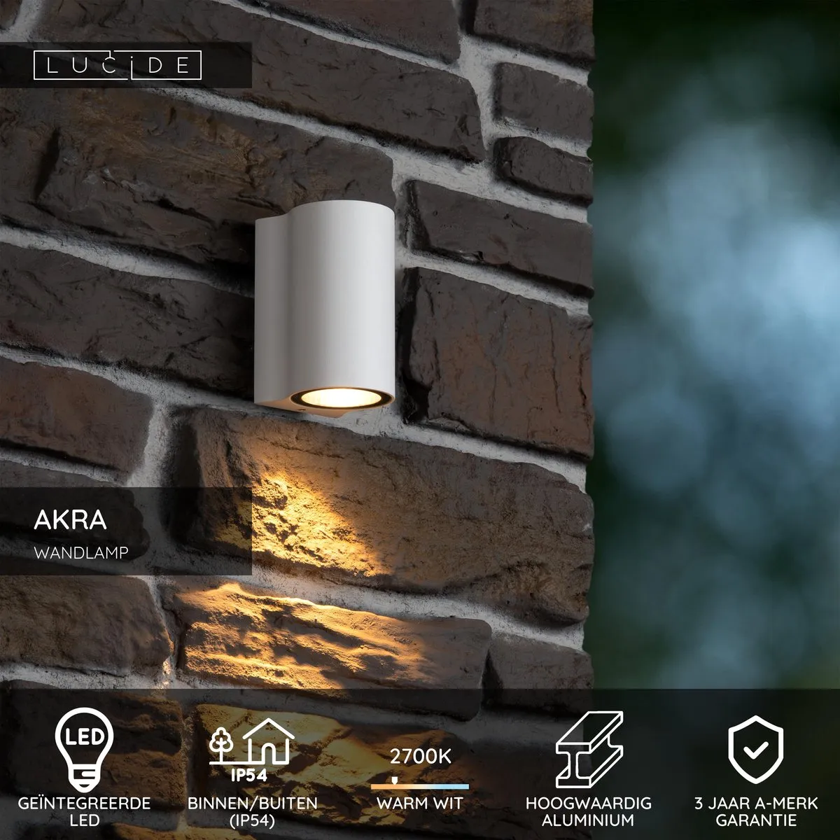 Lucide AKRA Wandlamp LED 6W 2700K - IP54 Wit