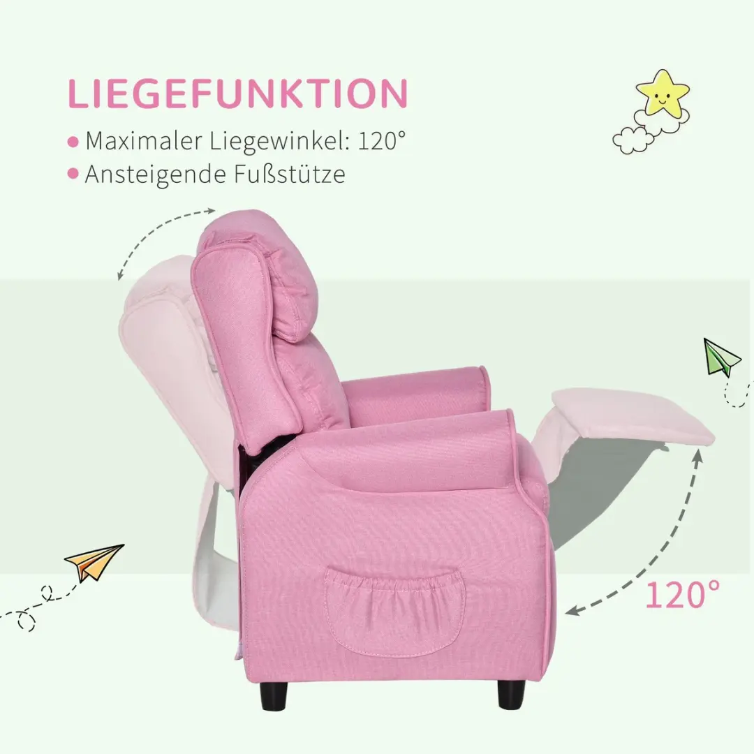 Homcom Kinderfauteuil Verstelbare Slaapbank - Roze - afbeelding 6 van 6