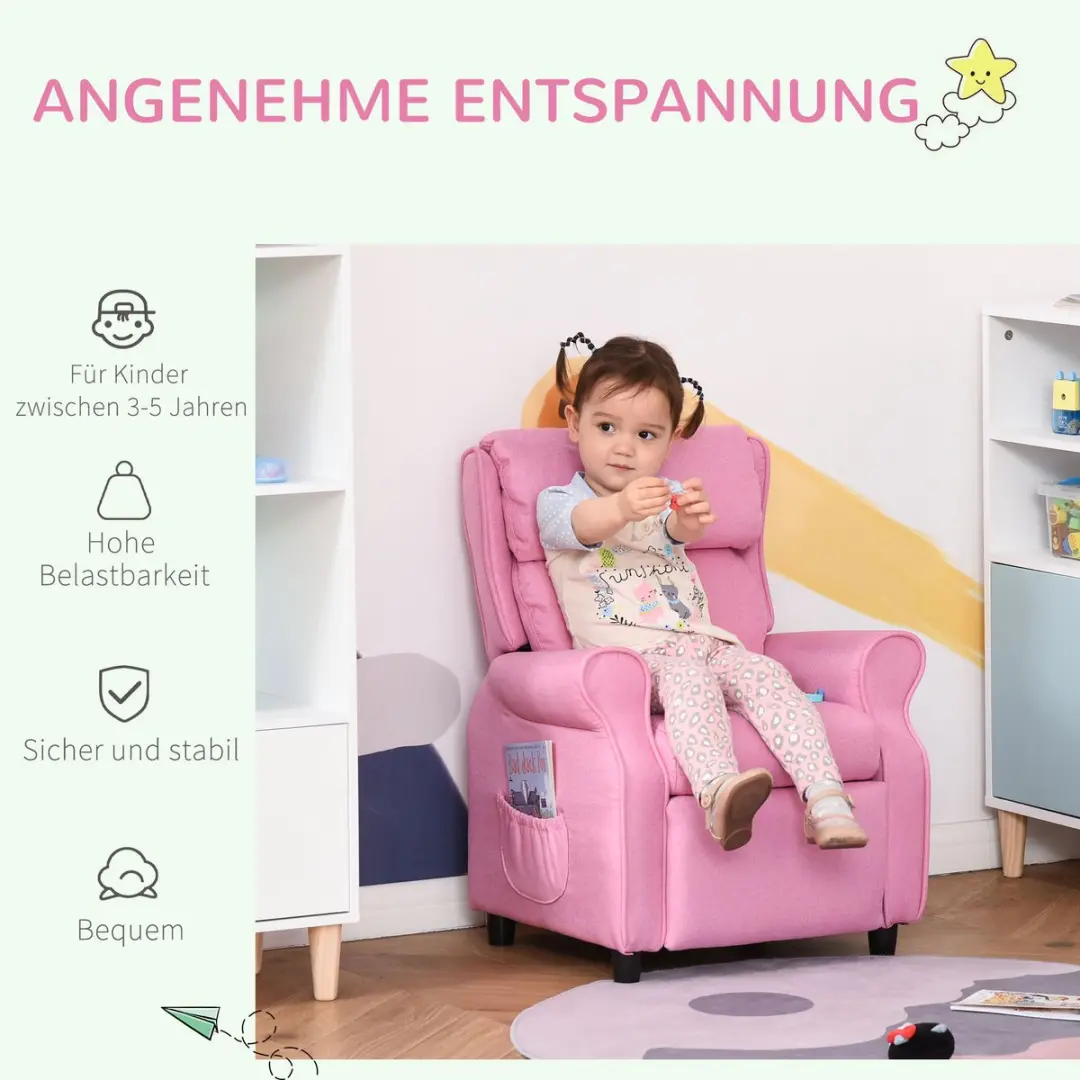 Homcom Kinderfauteuil Verstelbare Slaapbank - Roze