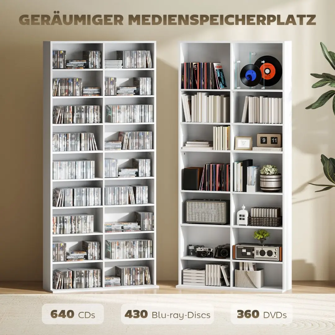 Homcom CD/DVD-Rek 18 Vakken - Kantelbeveiliging - Wit - afbeelding 6 van 6