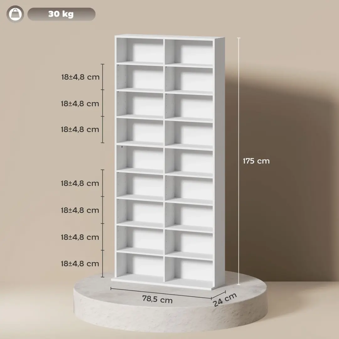 Homcom CD/DVD-Rek 18 Vakken - Kantelbeveiliging - Wit
