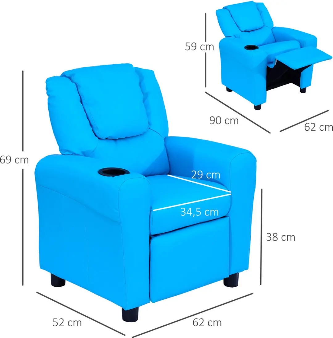 Homcom Kinderfauteuil Blauw - Verstelbare Rugleuning