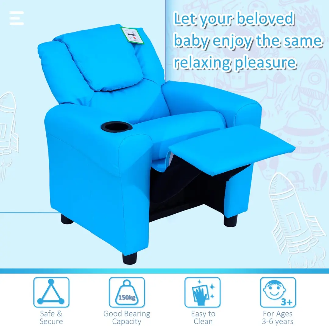 Homcom Kinderfauteuil Blauw - Verstelbare Rugleuning