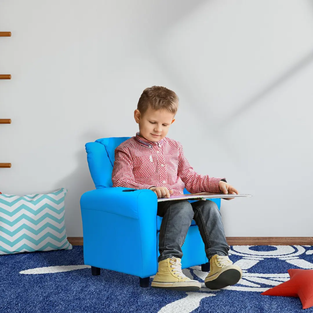 Homcom Kinderfauteuil Blauw - Verstelbare Rugleuning