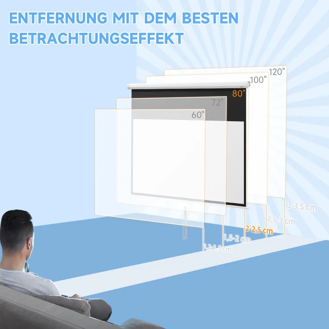 Homcom Projectiescherm 80 inch 16:9 - Filmdoek Wit - afbeelding 6 van 6