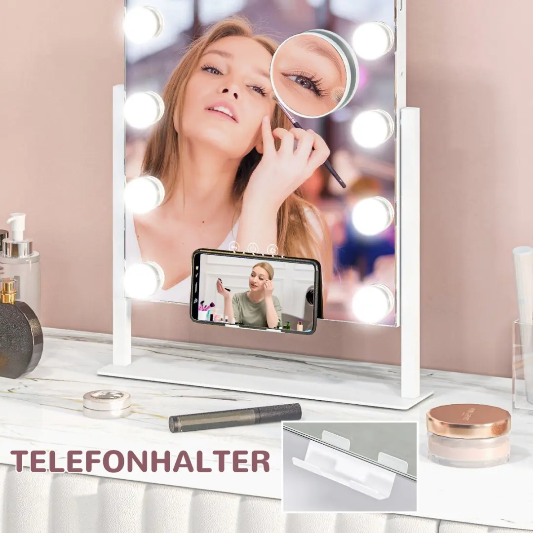 Homcom LED Make-up Spiegel Glas 30cm - 36,5x8,5x45,5cm - Wit