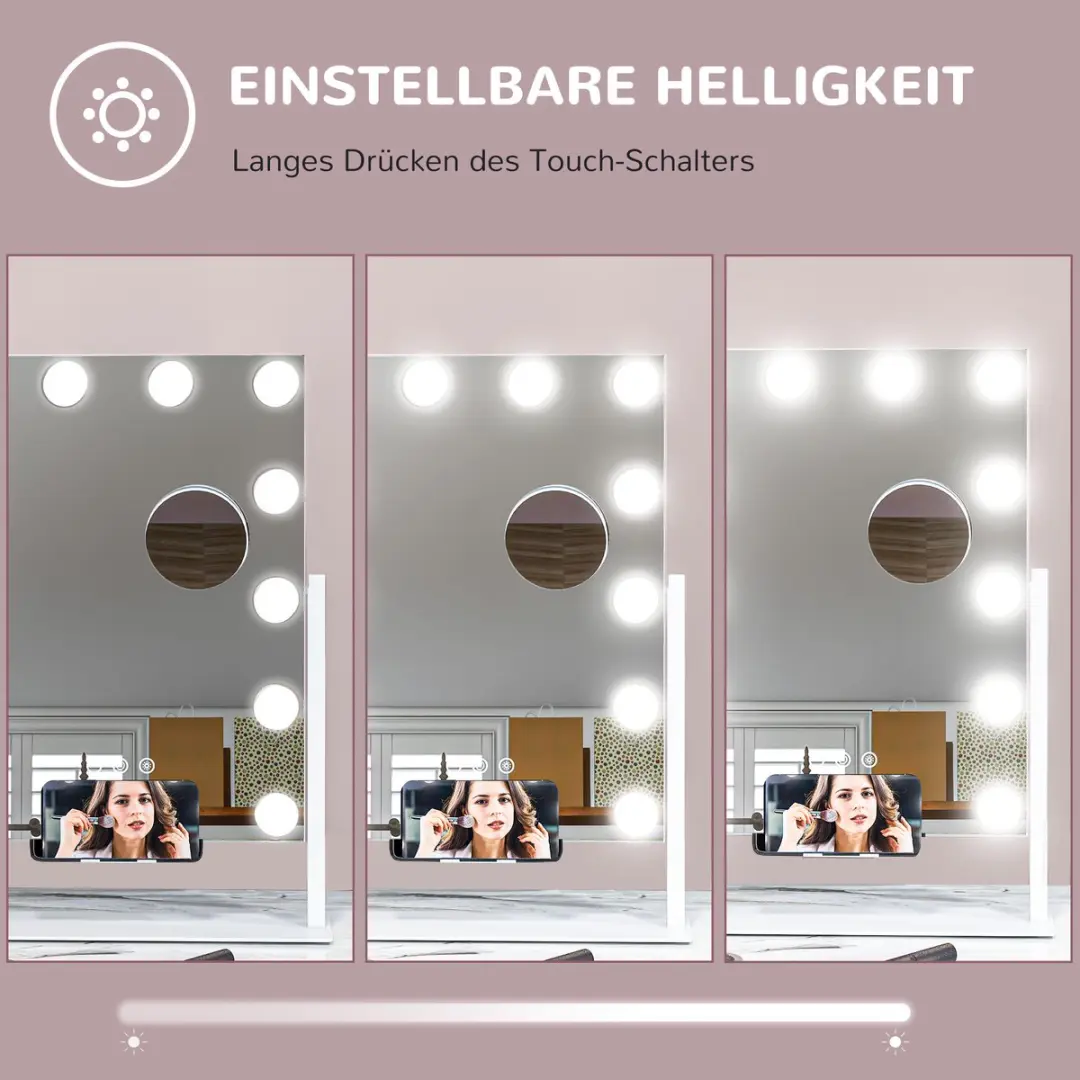 Homcom LED Make-up Spiegel Glas 30cm - 36,5x8,5x45,5cm - Wit