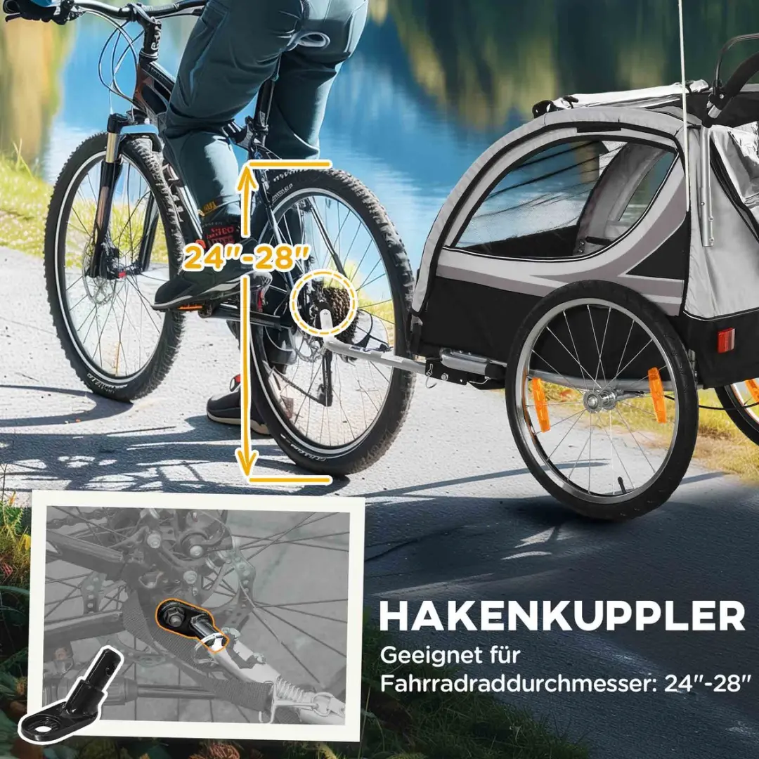 Homcom Kinderfietsaanhanger - 142x75x101cm - Grijs/Zwart