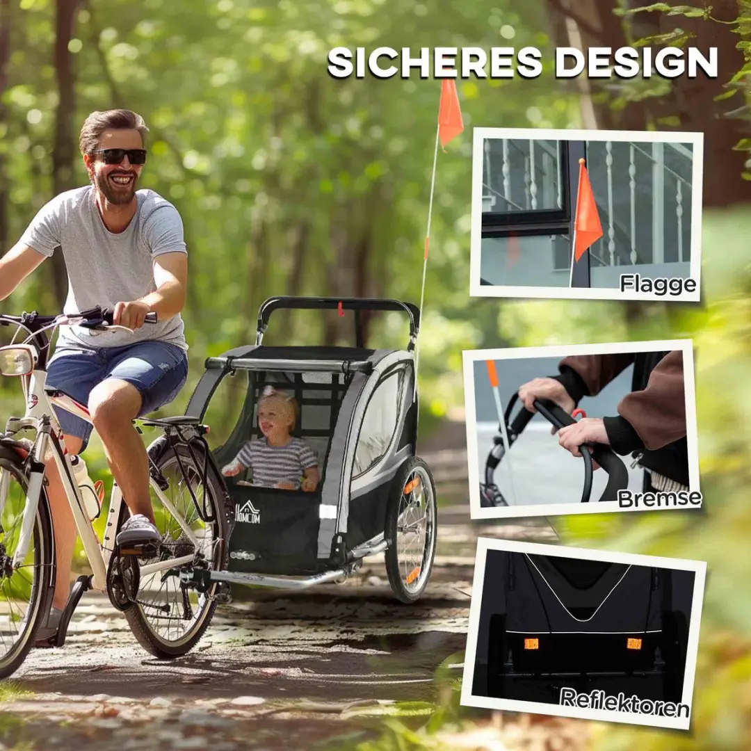 Homcom Kinderfietsaanhanger - 142x75x101cm - Grijs/Zwart