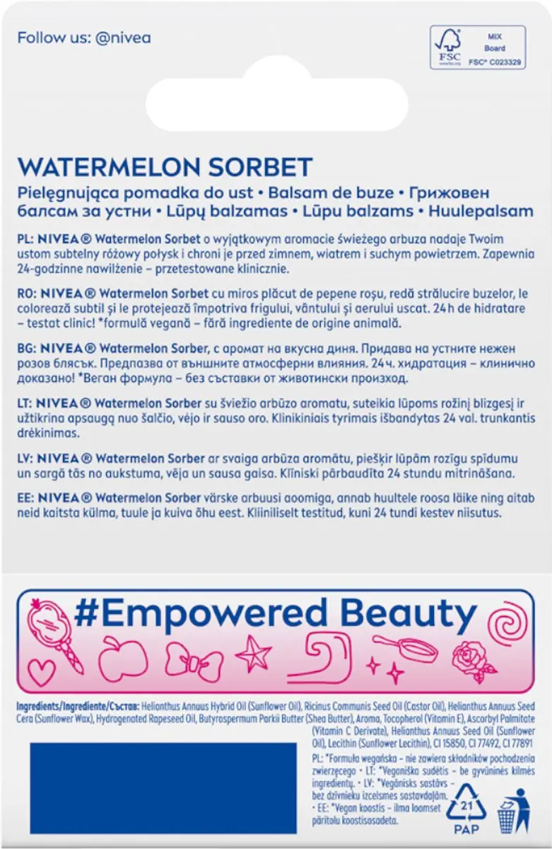 NIVEA Vaiana Disney Lippenbalsem Watermeloen Sorbet 4,8g
