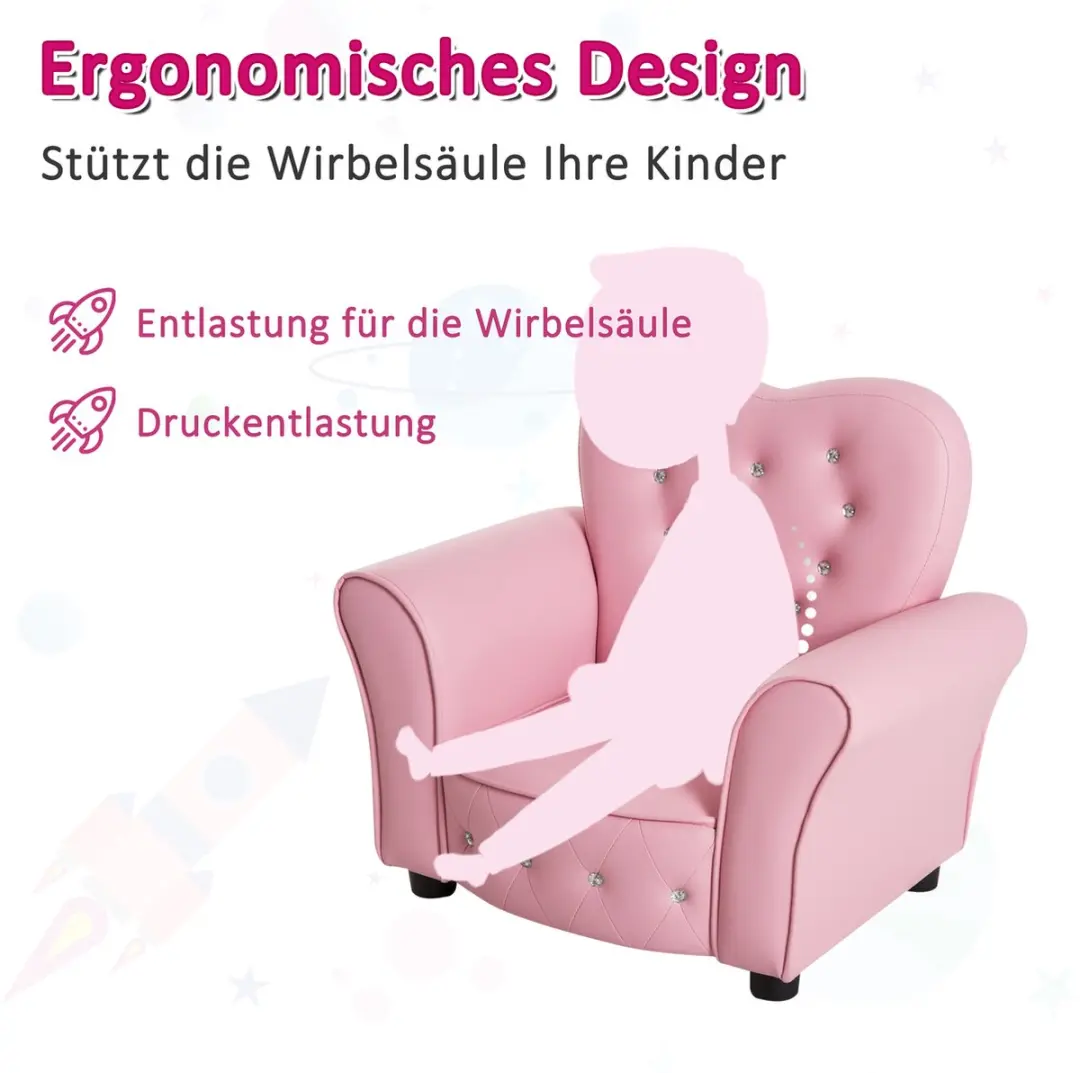 Homcom Kinderbank Hartvorm Prinses - Roze - afbeelding 6 van 6