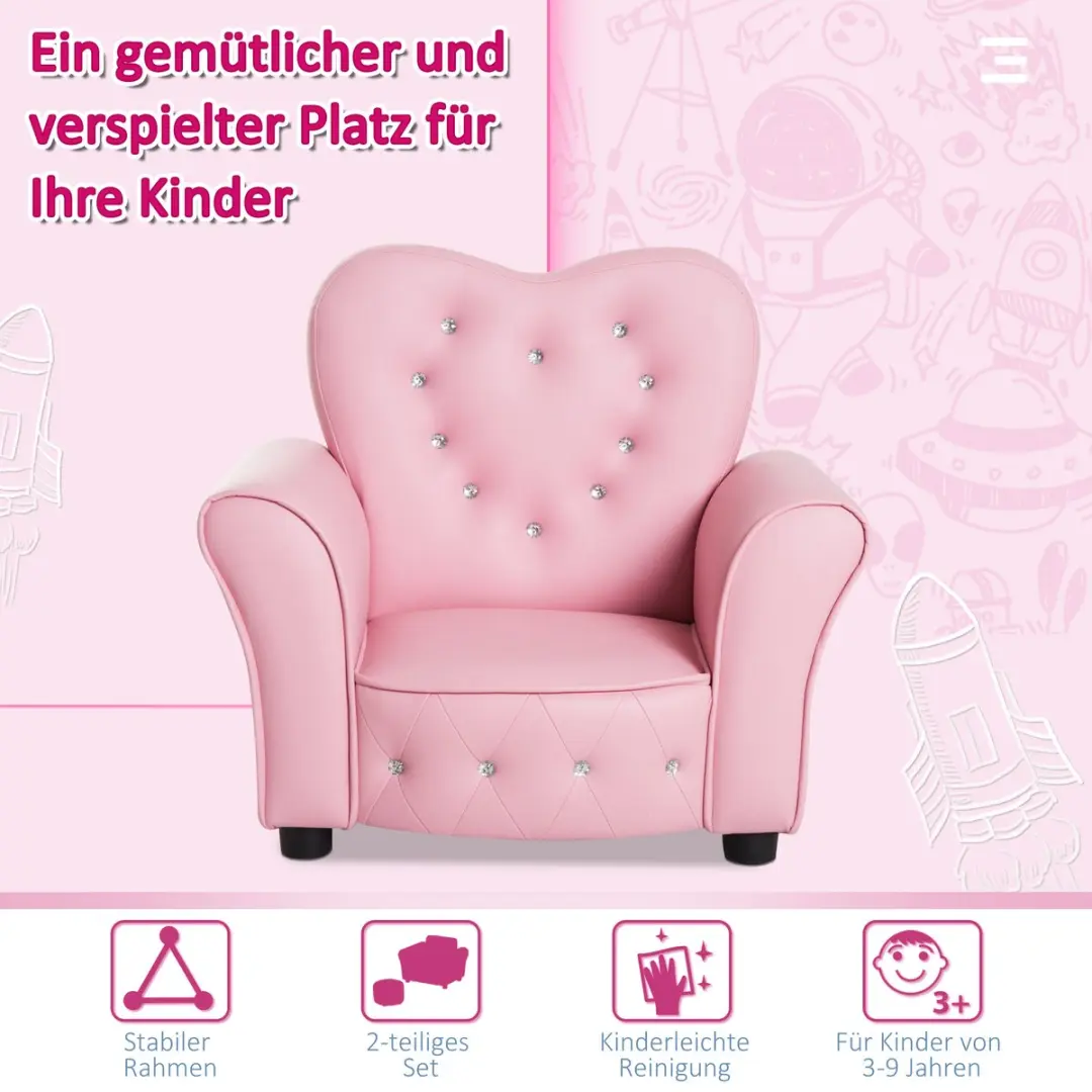 Homcom Kinderbank Hartvorm Prinses - Roze