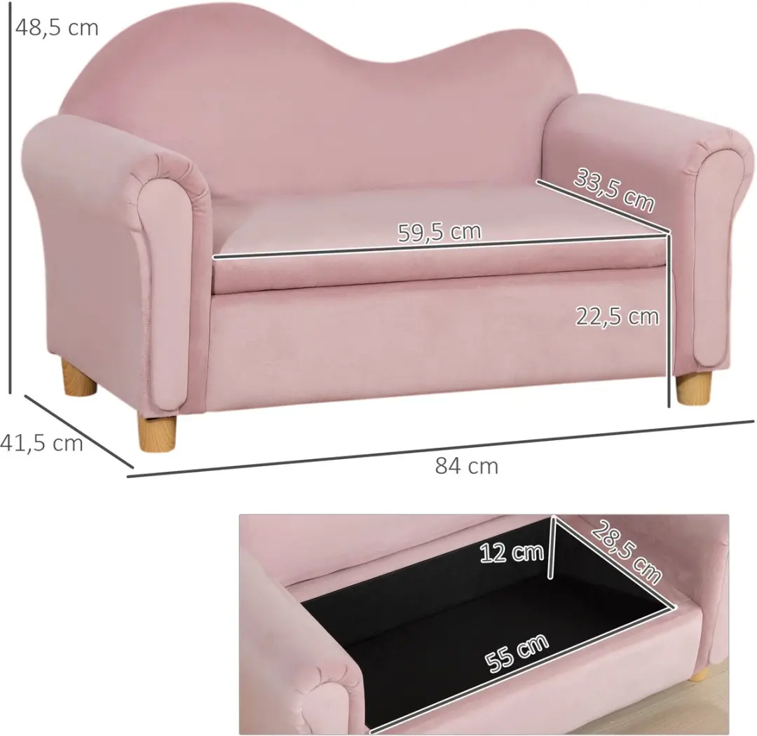 Homcom Kinderbankje Roze - 84x41,5x48,5cm