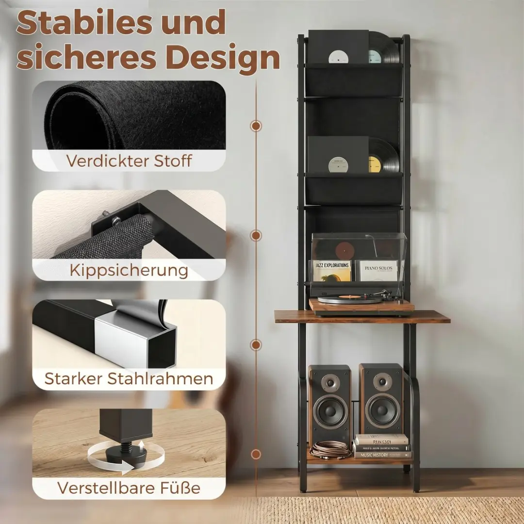 Homcom CD-opslagunit - 50L x 48,5B x 144H cm - Rustiek Bruin - afbeelding 6 van 6