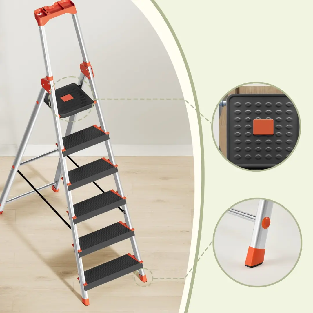 Songmics Vouwladder Keukentrap 6 Treden - Antislip Aluminium
