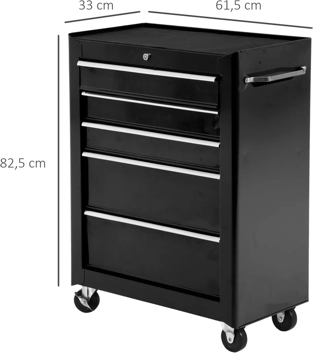 Homcom Werkstattwagen 5 Lades - 61,5x33x82,5cm - Zwart - afbeelding 6 van 6