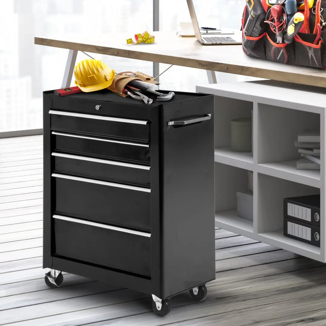 Homcom Werkstattwagen 5 Lades - 61,5x33x82,5cm - Zwart