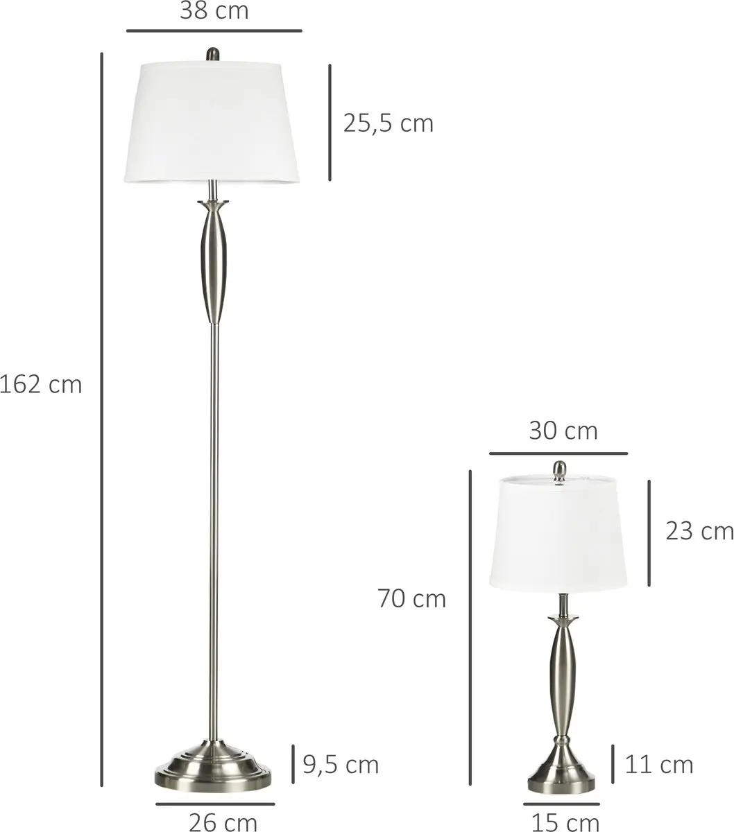 Homcom Stehlampe Set - 3 lampen - 162 cm - Zilver/Wit