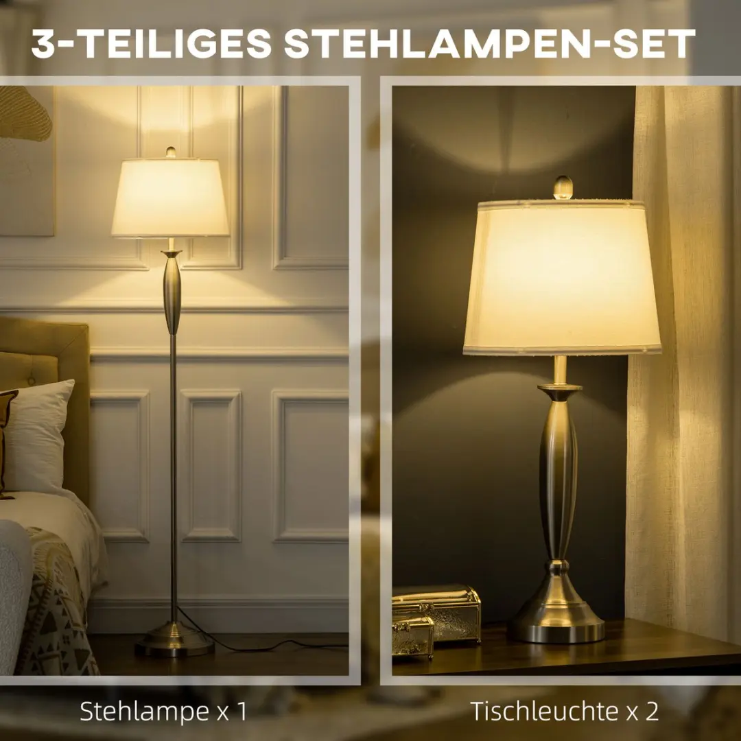 Homcom Stehlampe Set - 3 lampen - 162 cm - Zilver/Wit