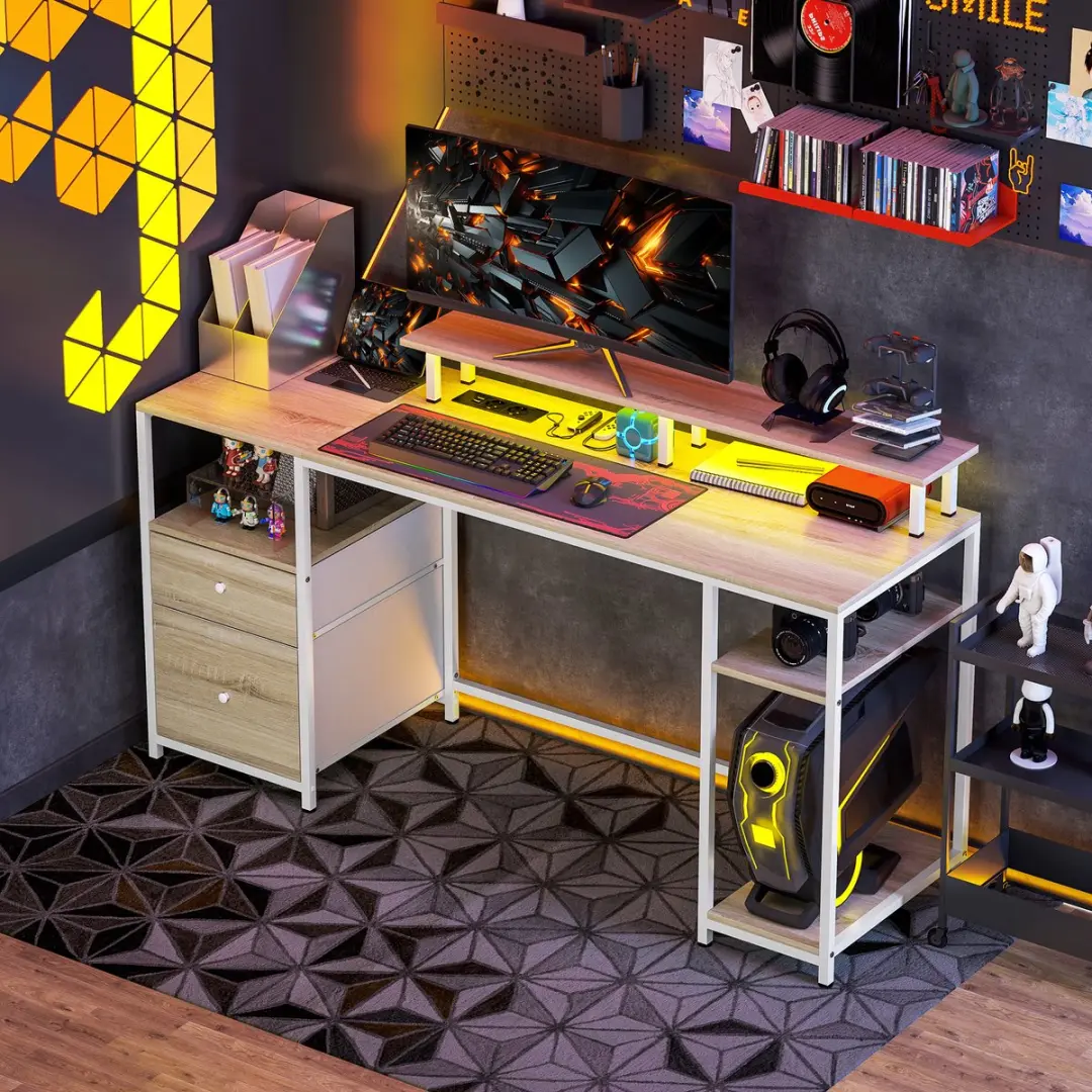 Homcom Computerbureau 155,5x48x88,5cm - Natuurlijk