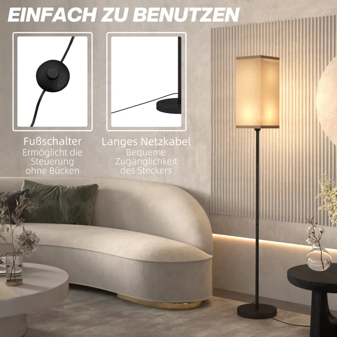 Homcom Staande Lamp Metallisch - Ø25 x 161,5cm - Zwart - afbeelding 6 van 6