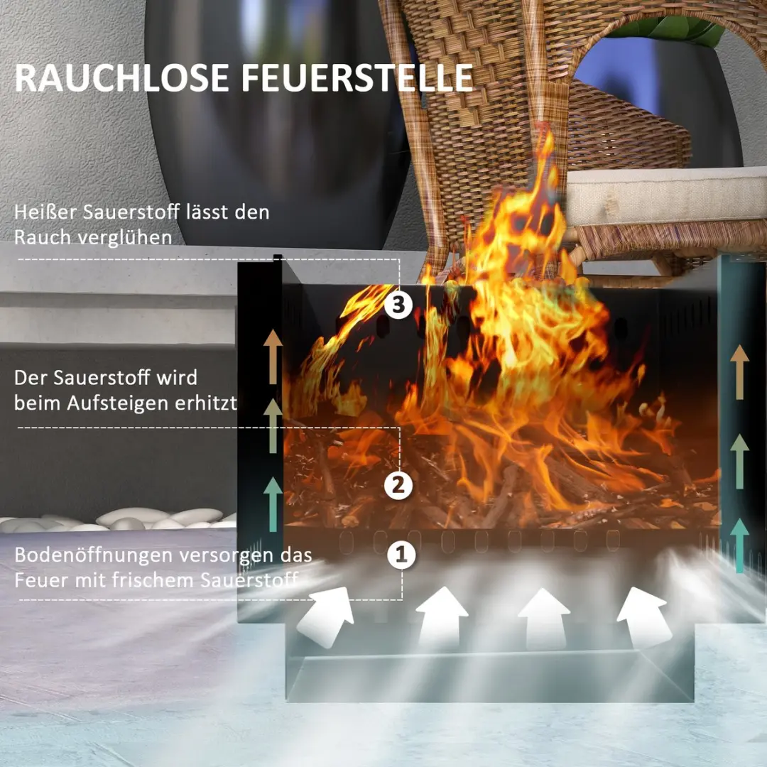 Outsunny Smokeless Stove Metall 48x48x41cm - Zwart