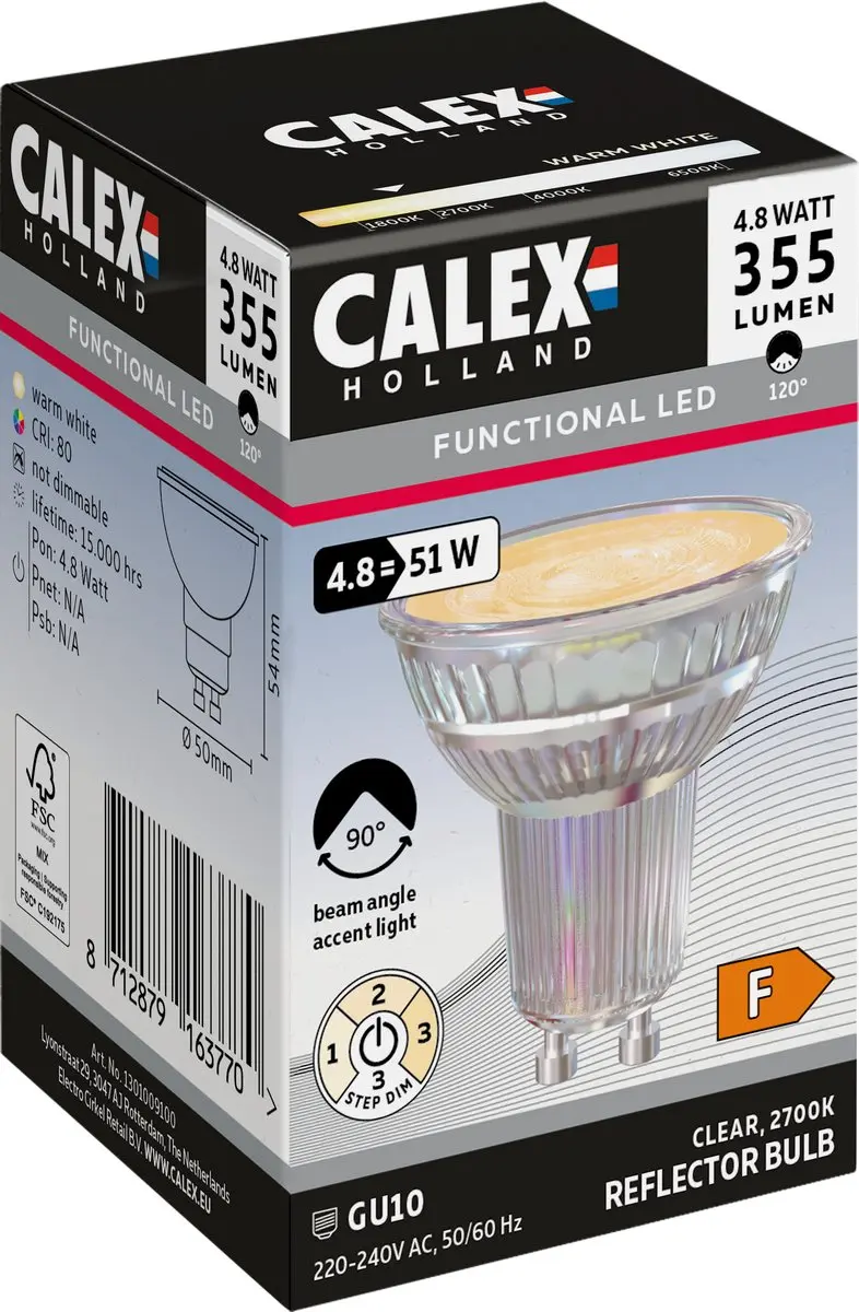 Calex GU10 LED Reflectorlamp 4.8W - 355 Lumen - 2200-2700K