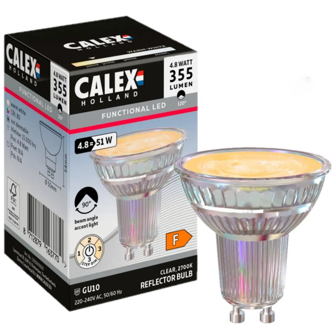 Calex GU10 LED Reflectorlamp 4.8W - 355 Lumen - 2200-2700K
