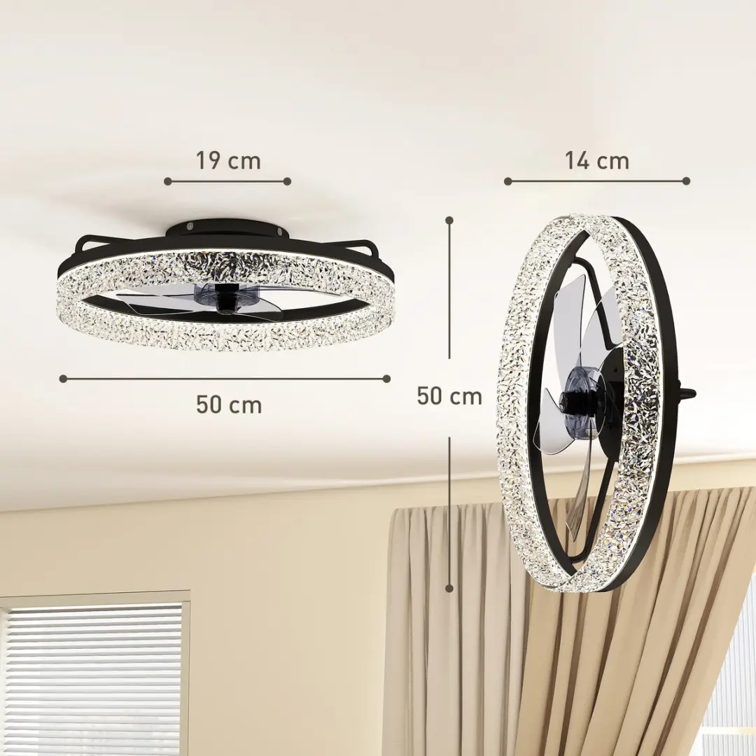 Homcom Plafondventilator 50cm - 6 standen - Zwart
