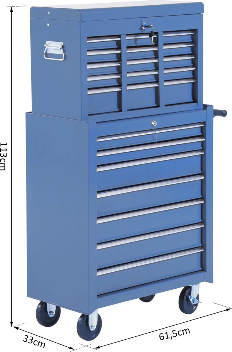 Homcom Gereedschapswagen 16 Lades - Blauw