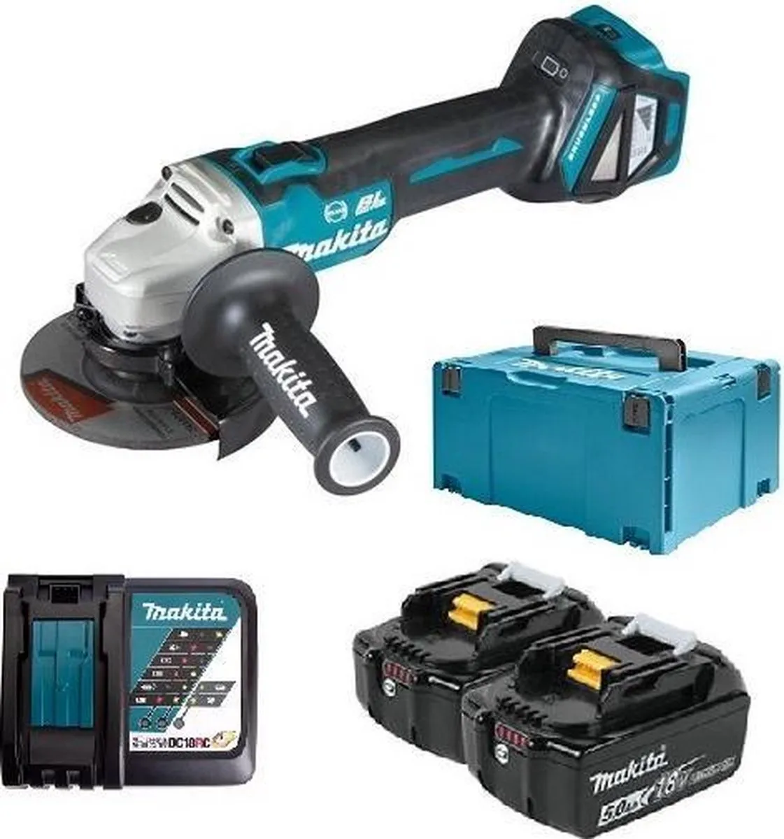 Makita DGA511RTJ Haakse Slijper - 125mm - 2x 5.0Ah Accu