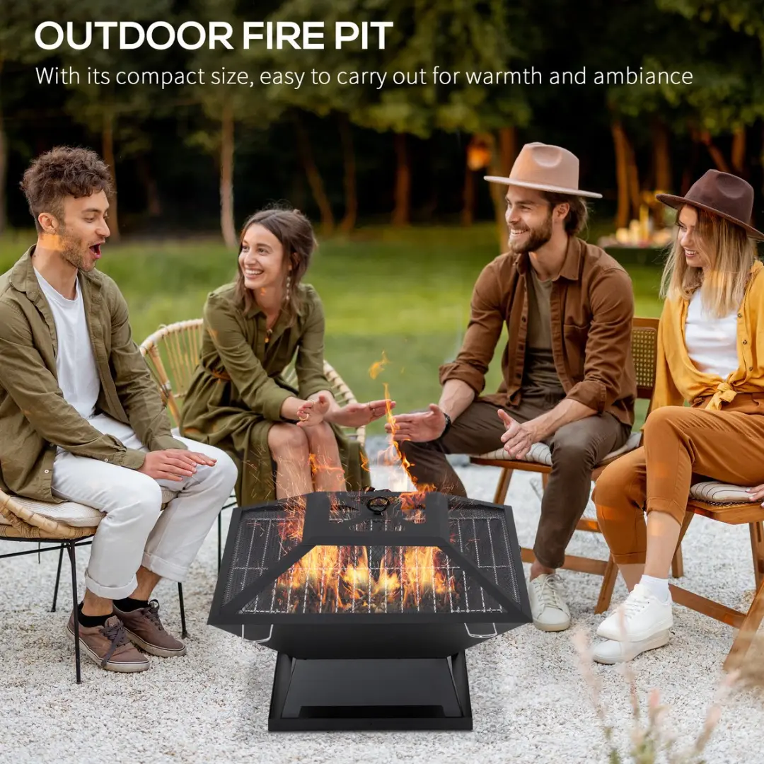 Outsunny Vuurschaal met Grillrooster - Zwart