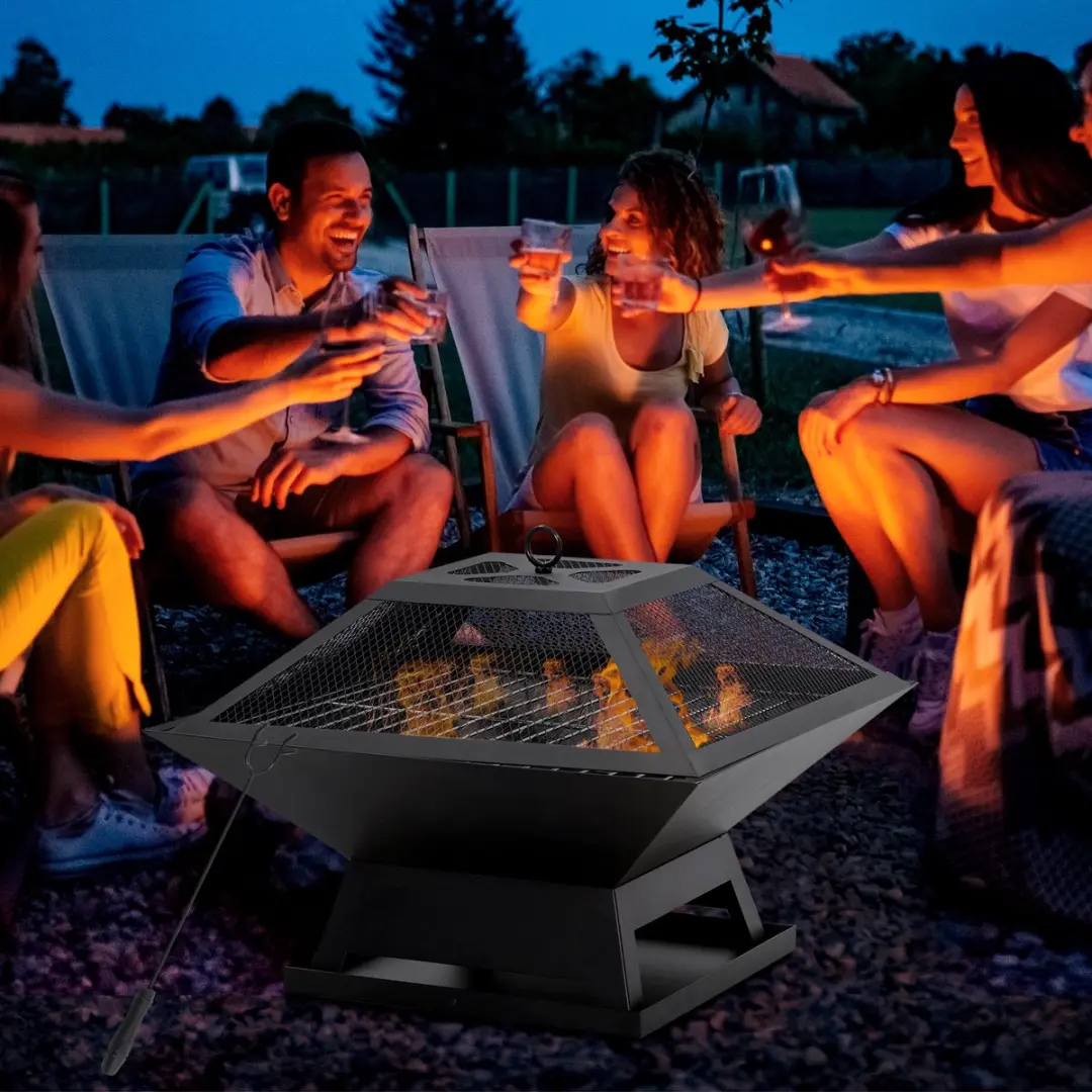 Outsunny Vuurschaal met Grillrooster - Zwart