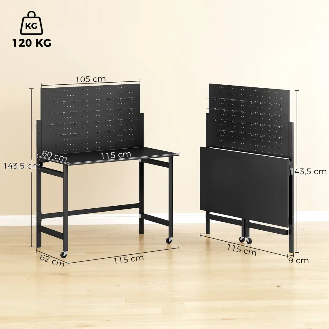 Homcom Werkbank - 115x62x143,5cm - Zwart