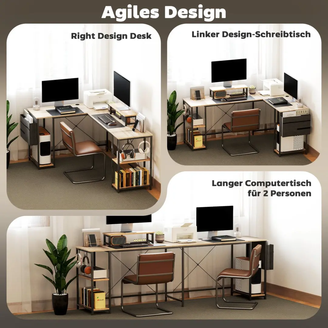 Homcom L-vormige Computertafel - 168x120x90cm - Natuurlijk hout