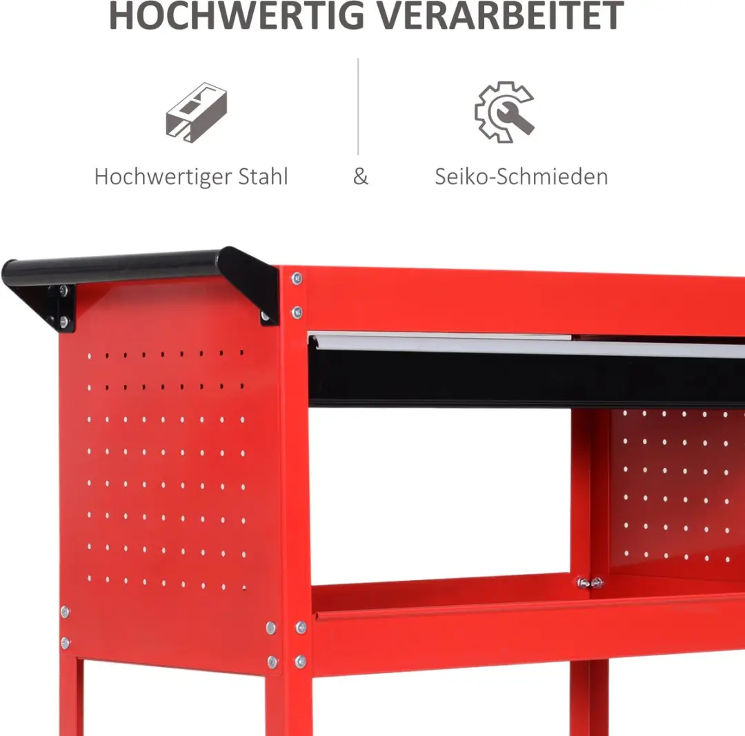 Homcom Werkplaats Rollwagen 82x35x76cm - 1 Lade - Zwart/Rood