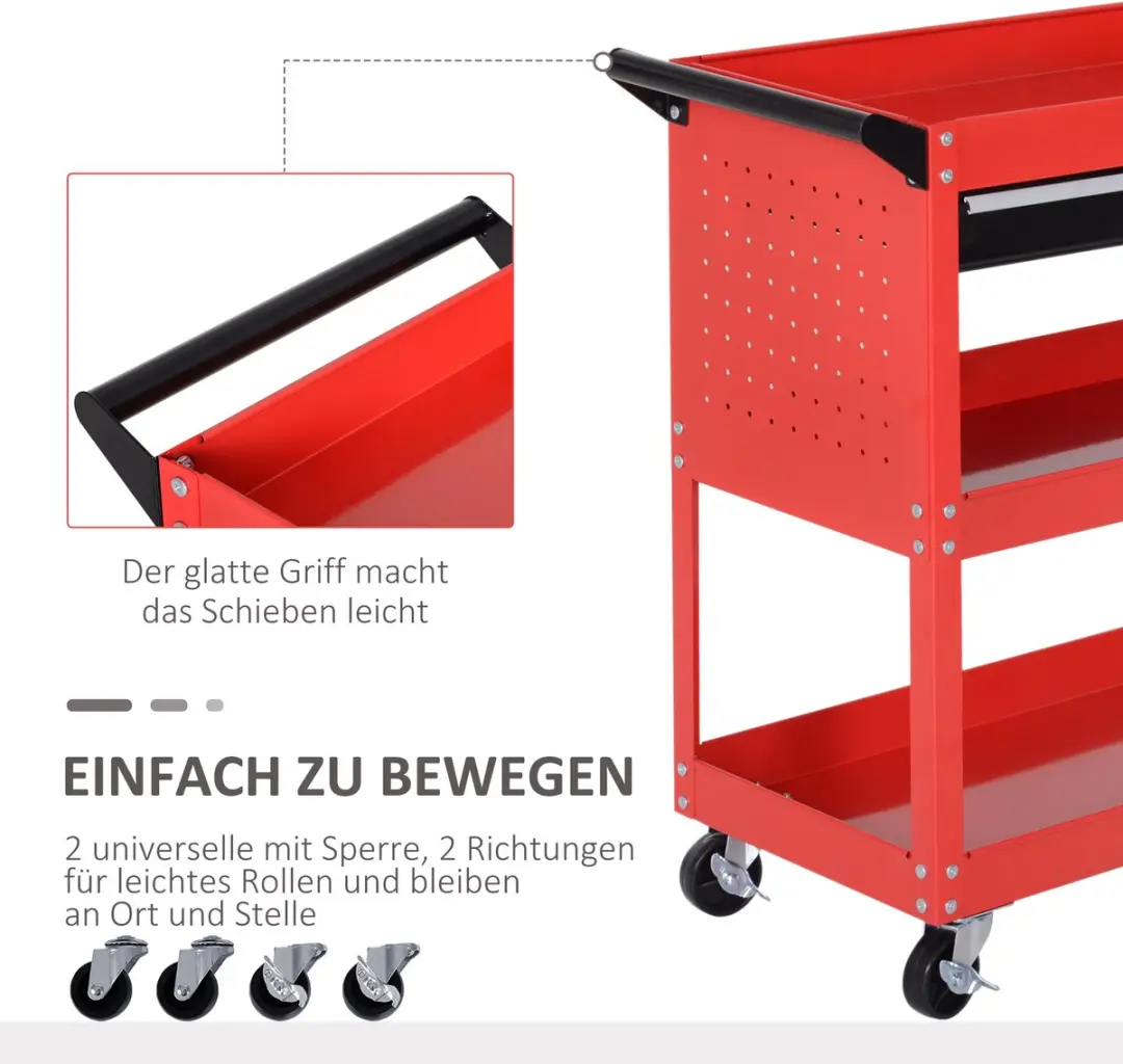 Homcom Werkplaats Rollwagen 82x35x76cm - 1 Lade - Zwart/Rood