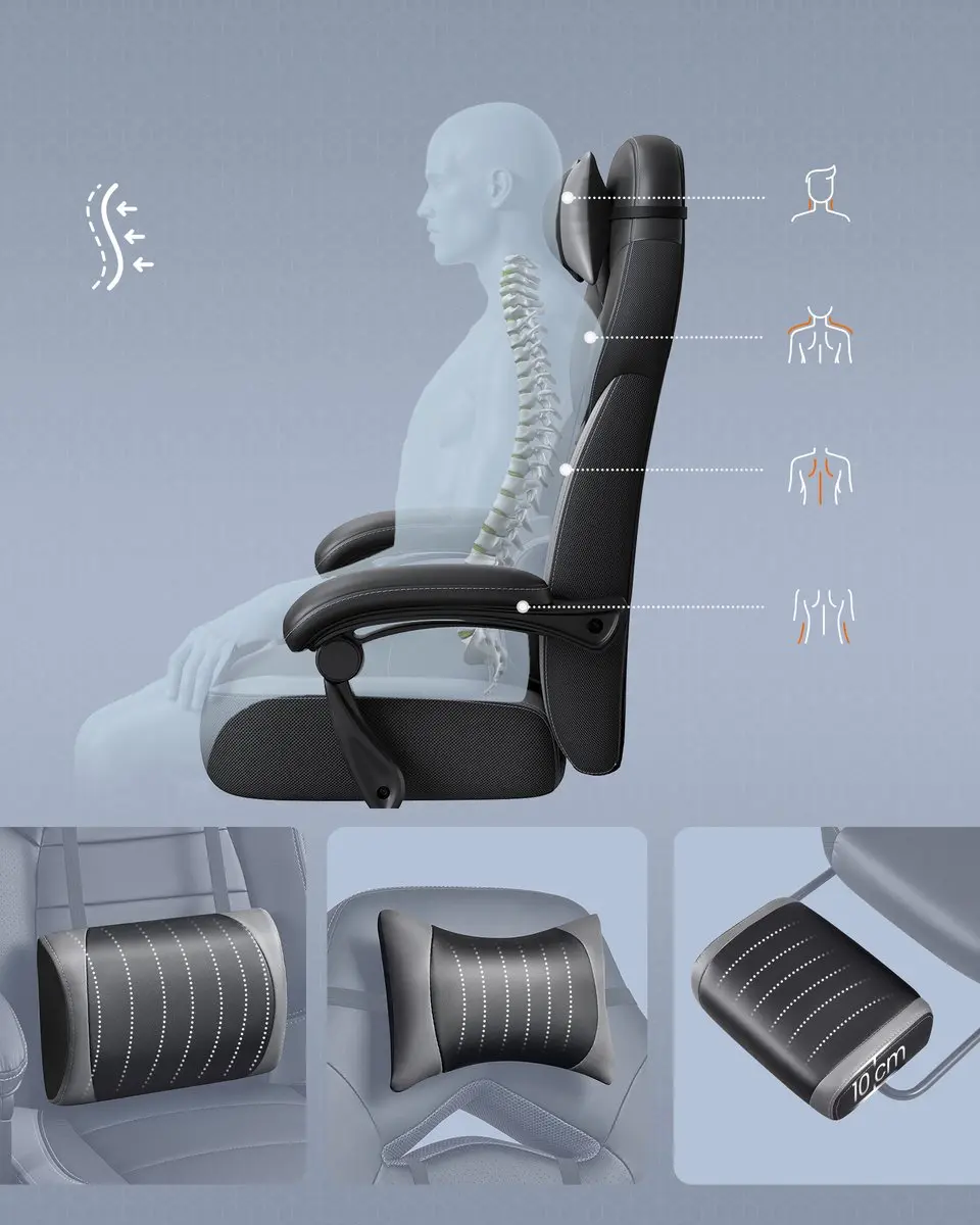 Songmics Gamingstoel Ergonomisch - Zwart