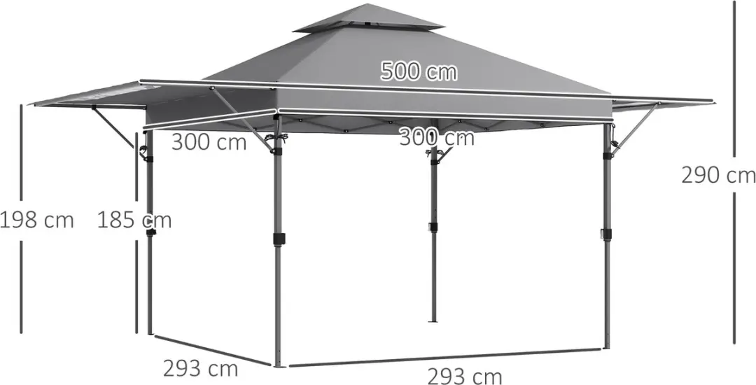 Outsunny Pop-up Luifel 500x300x290cm - Grijs