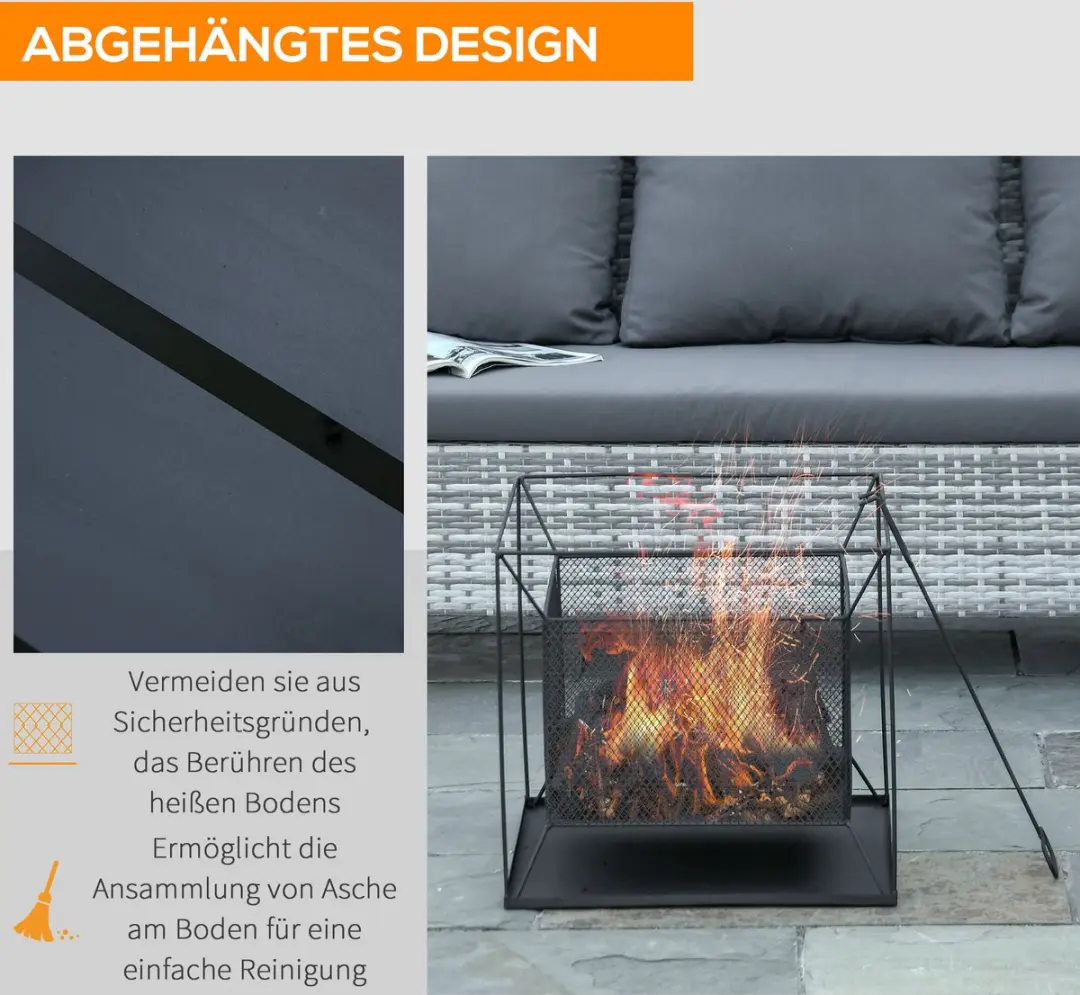 Outsunny Vuurplaats Metallisch - 45x45x43cm - Zwart - afbeelding 6 van 6