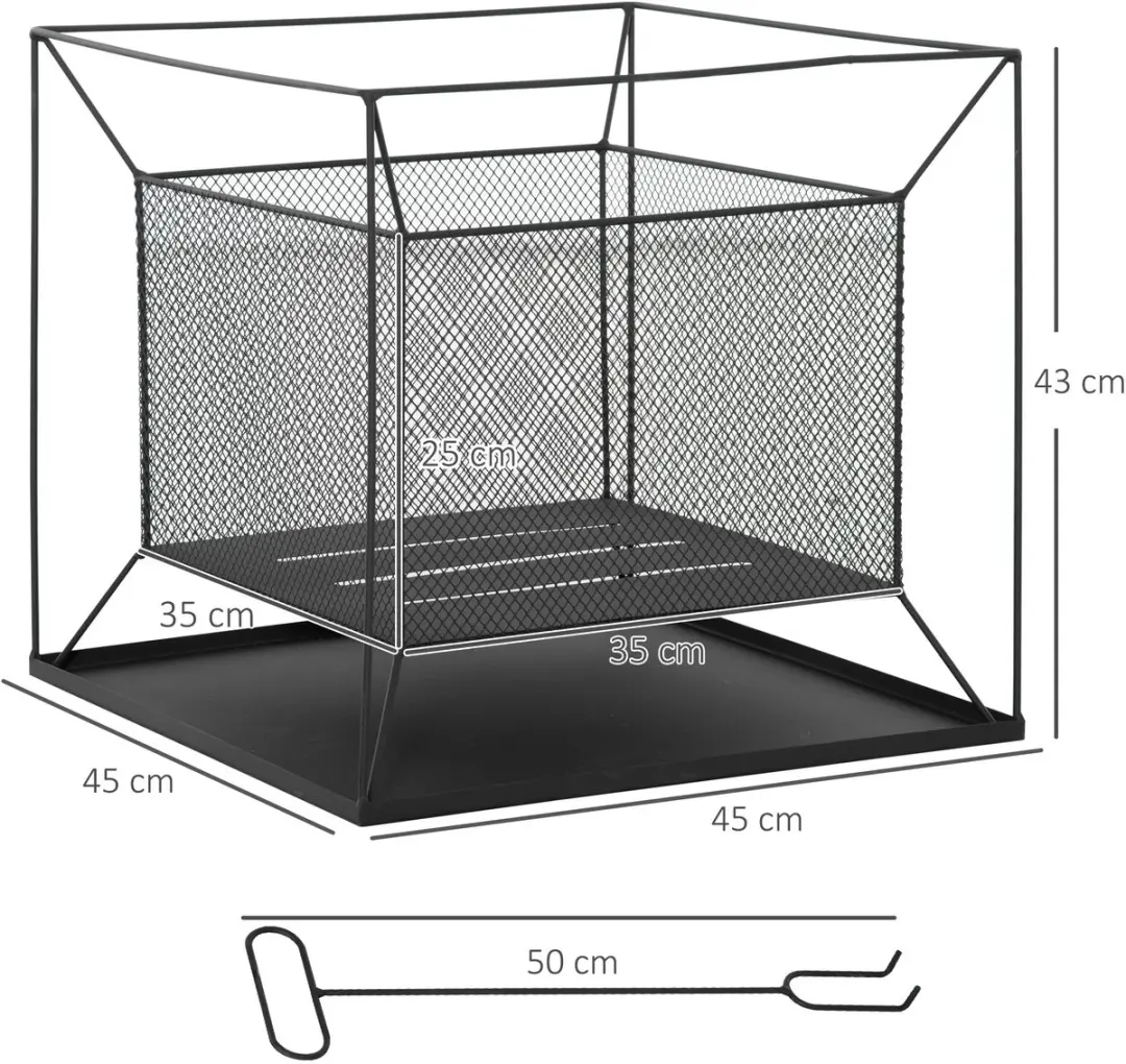 Outsunny Vuurplaats Metallisch - 45x45x43cm - Zwart