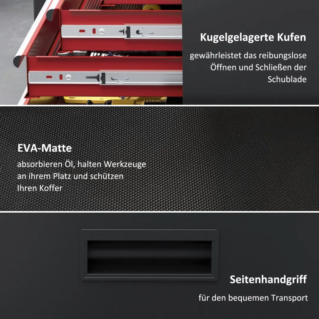 Homcom Werkstattwagen - 5 Lades - 60x28x102cm - Rood