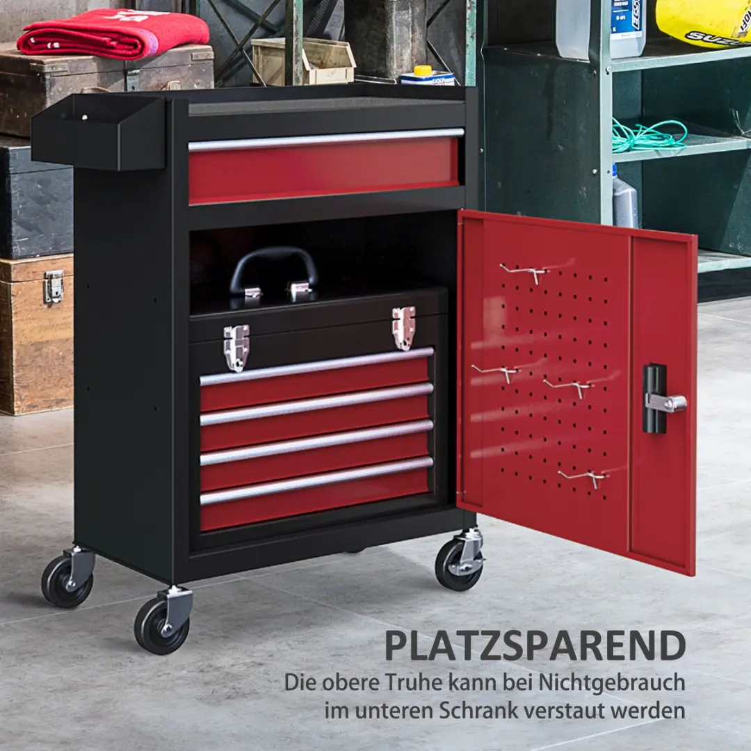Homcom Werkstattwagen - 5 Lades - 60x28x102cm - Rood - afbeelding 6 van 6