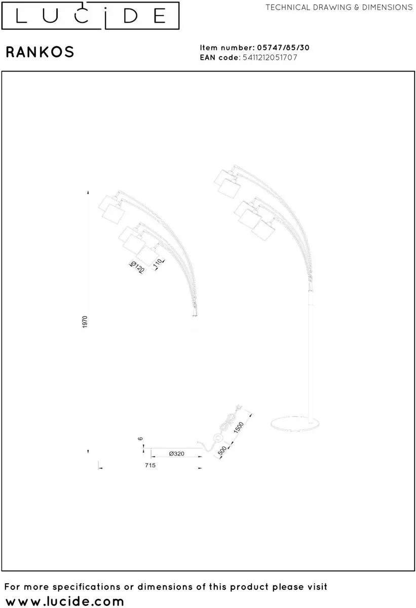 Lucide Rankos Vloerlamp 5xE14 - Zwart