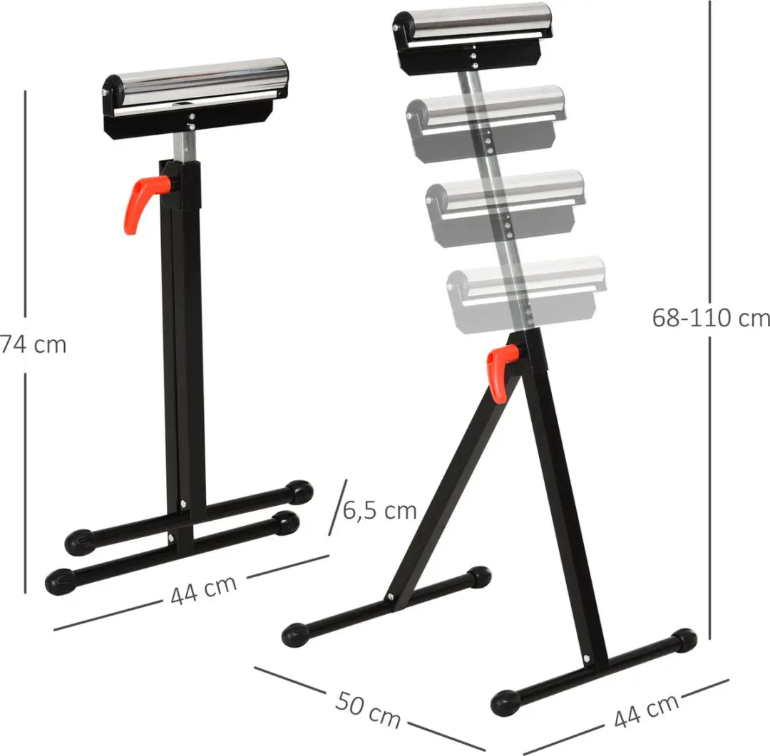 Homcom Metall Rollenstandaard 44x50cm - 68-110cm - Zwart & Zilver